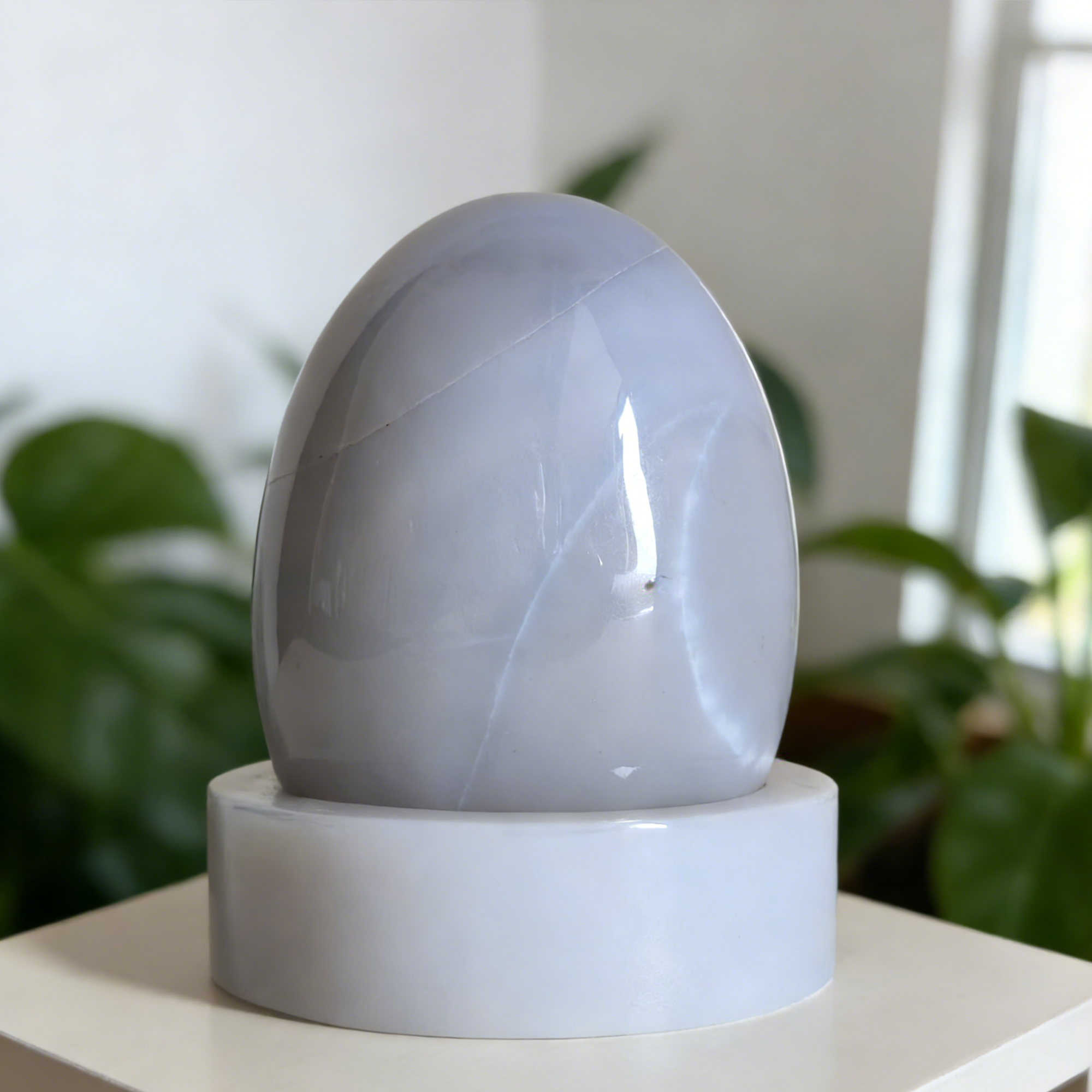 Blue Chalcedony Crystal Egg – Natural Gemstone Decor