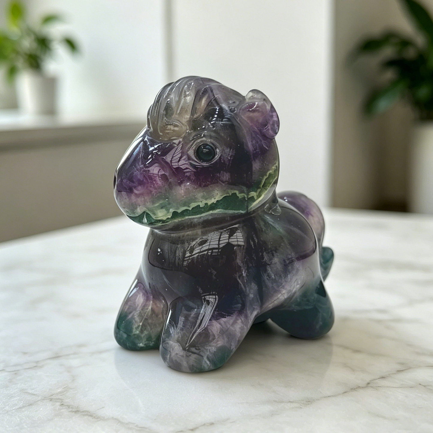 Fluorite Cartoon Pony Jade Carving - Hand Carved Natrual Jade
