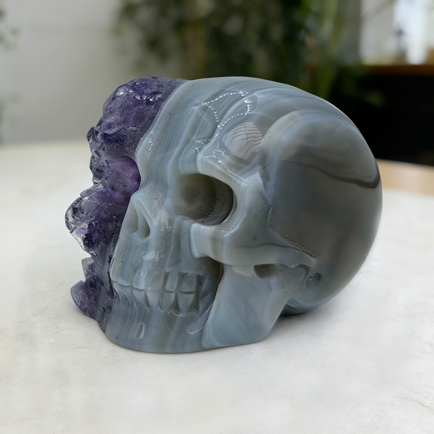 2 inch Amethyst Cluster Half Face Crystal Skull-Hand Ceved Natrual Crystal