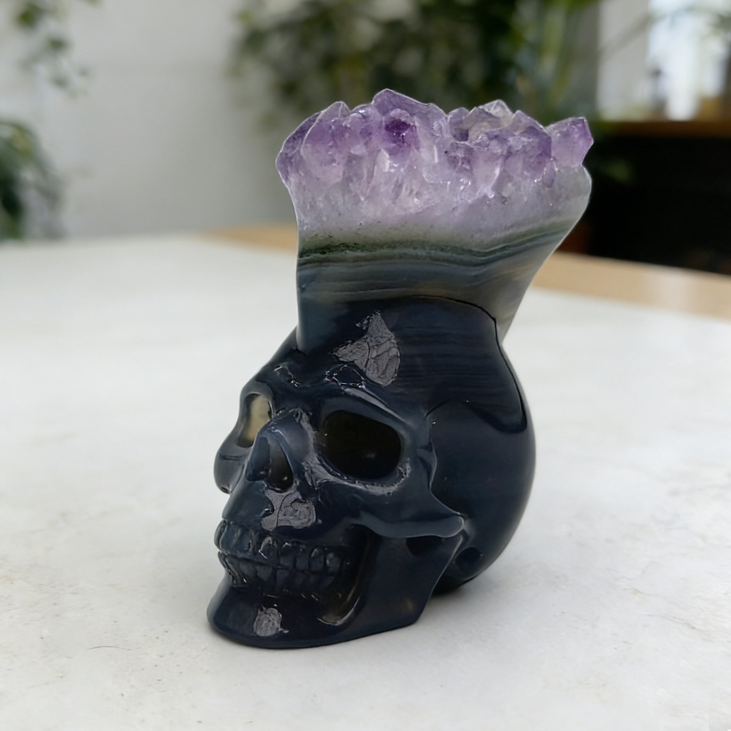 2.13 inch Amethyst Cluster Crown Crystal Skull - Hand Carved Natrual Crystal