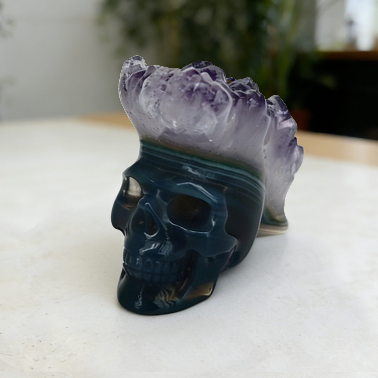 1.69 inch Amethyst Cluster Crown Crystal Skull - Hand Carved Natrual Crystal