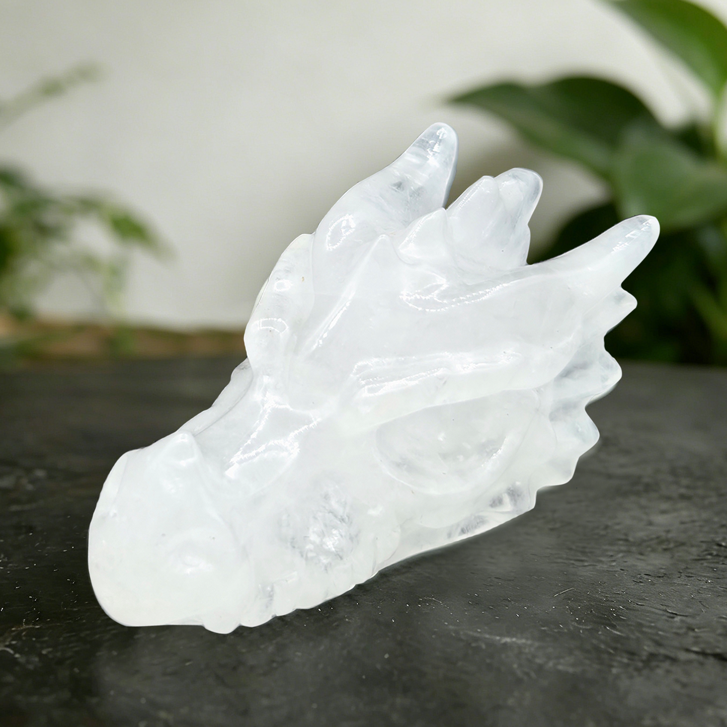 2 inch Angolan Quartz Chinese Dragon Skull - Natrual Angolan Quartz Carving