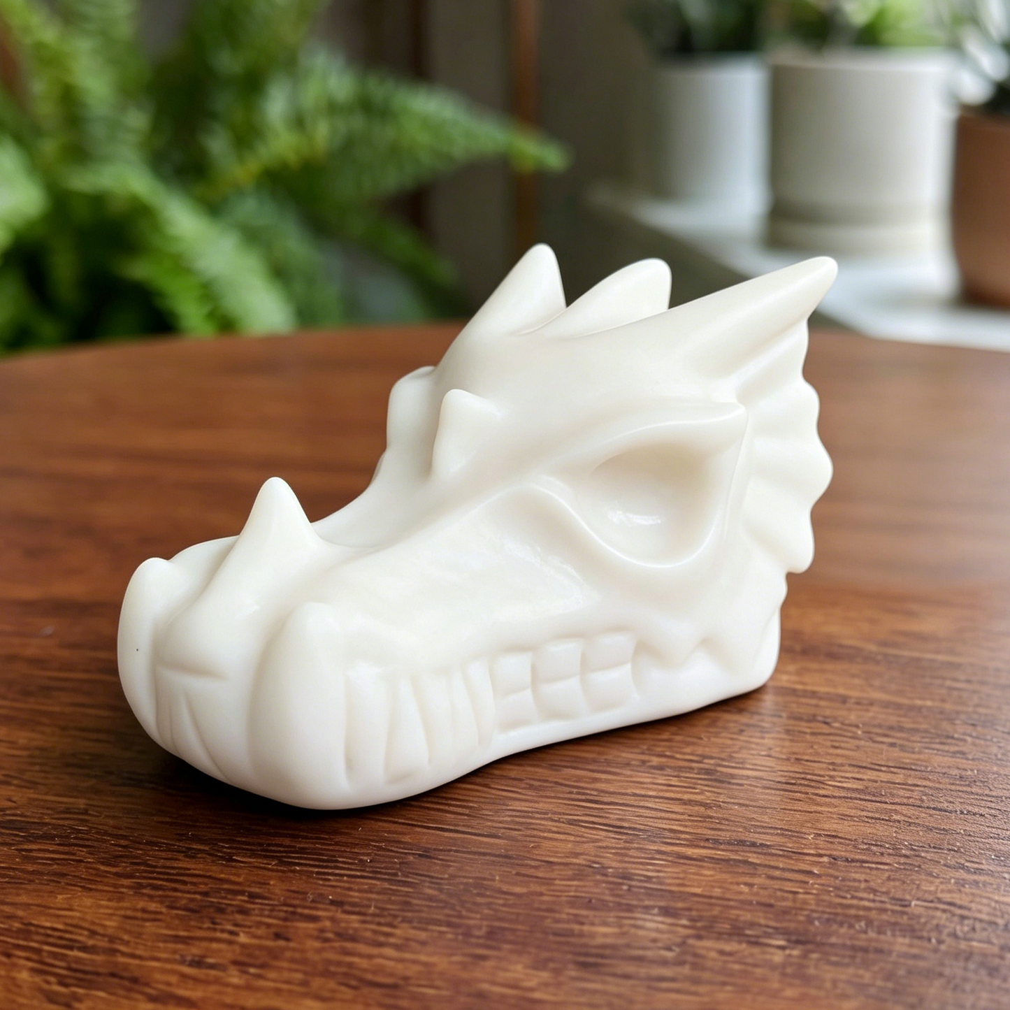 4.2 inch Ivory Jade Chinese Dragon Skull - Hand Carved Natrual Jade Sculpture