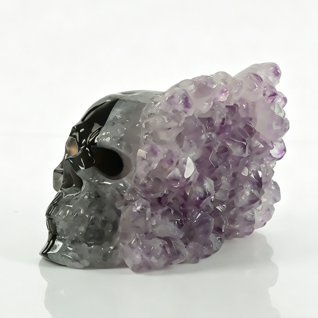 5 inch Amethyst Cluster Skull - Hand Carved Natural Crystal