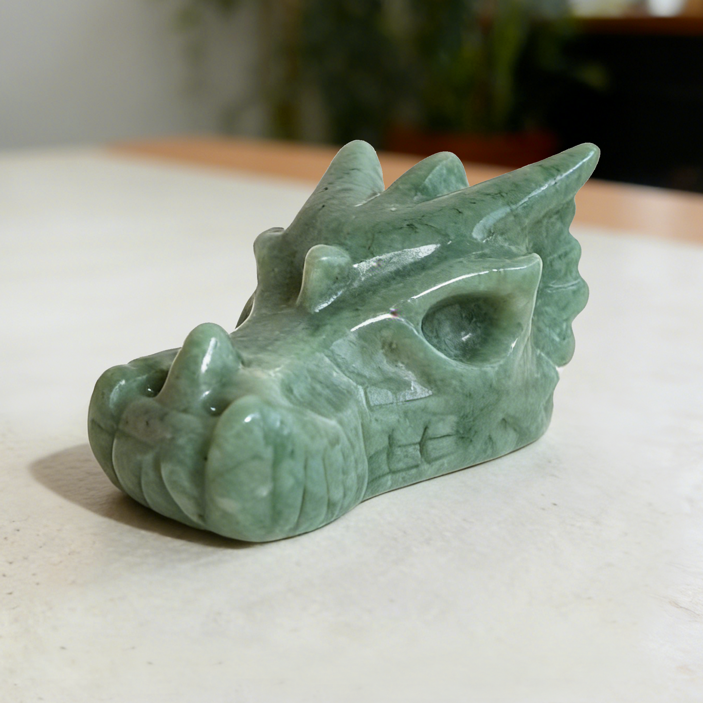 2 inch Green Aventurine Chinese Dragon Skull - Hand Carved Natrual Jade Sculpture