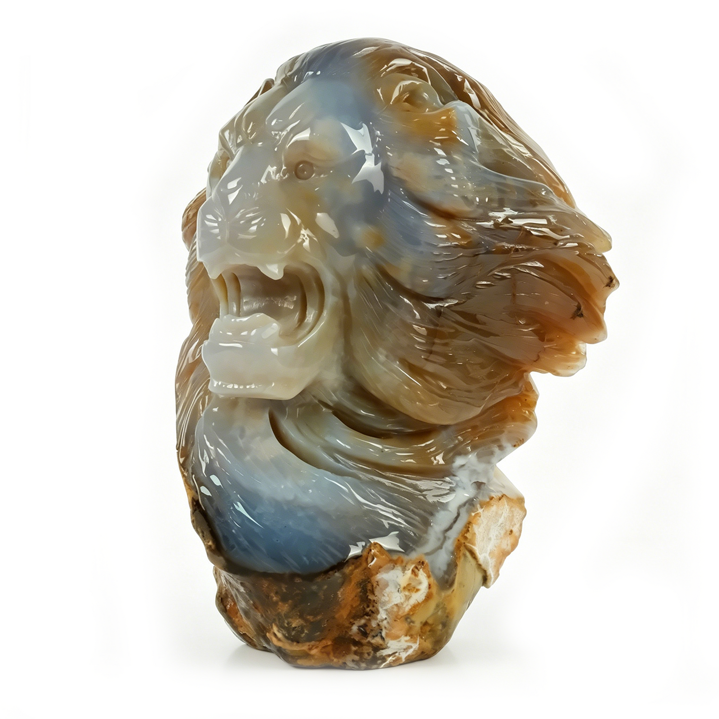 7.7 inch Yellow Chalcedony Lion Head Carving - Hand Carved Natural Stone