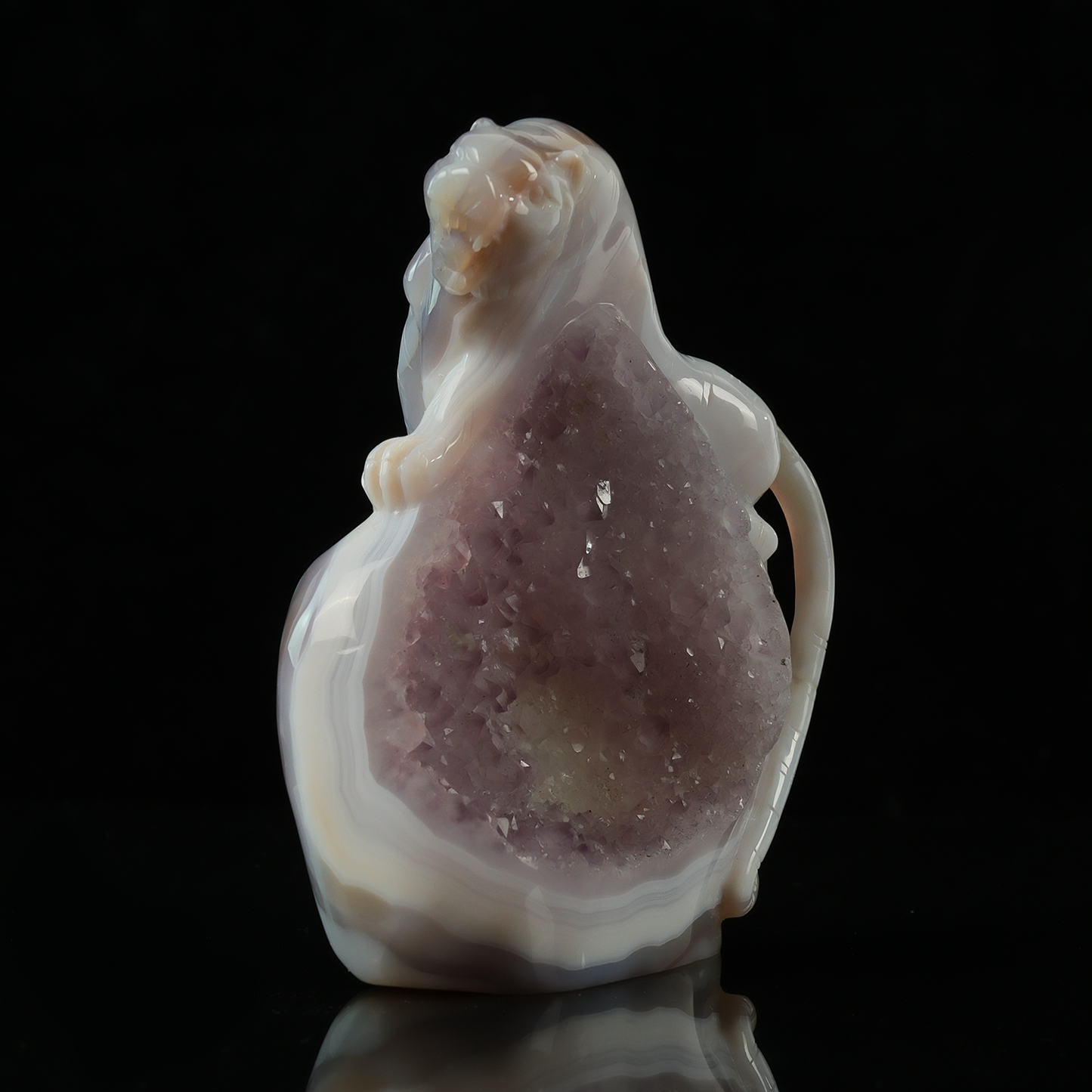 Pale Amethyst Cluster Tiger Carving - Natural Crystal Sculpture