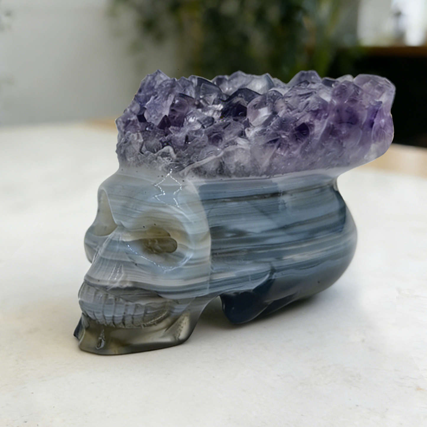 2 inch Amethyst Cluster Crown Crystal Skull - Hand Carved Natrual Crystal