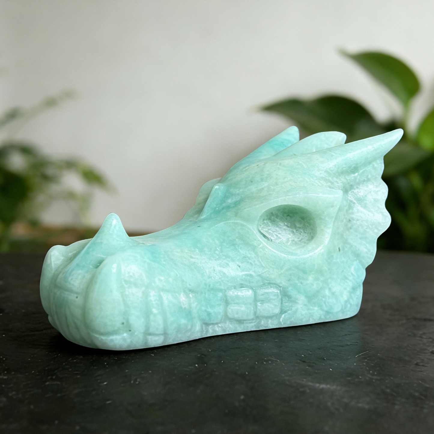 2 inch Amazonite Chinese Dragon Skull-Hand Carved Natrual Jade Sculpture