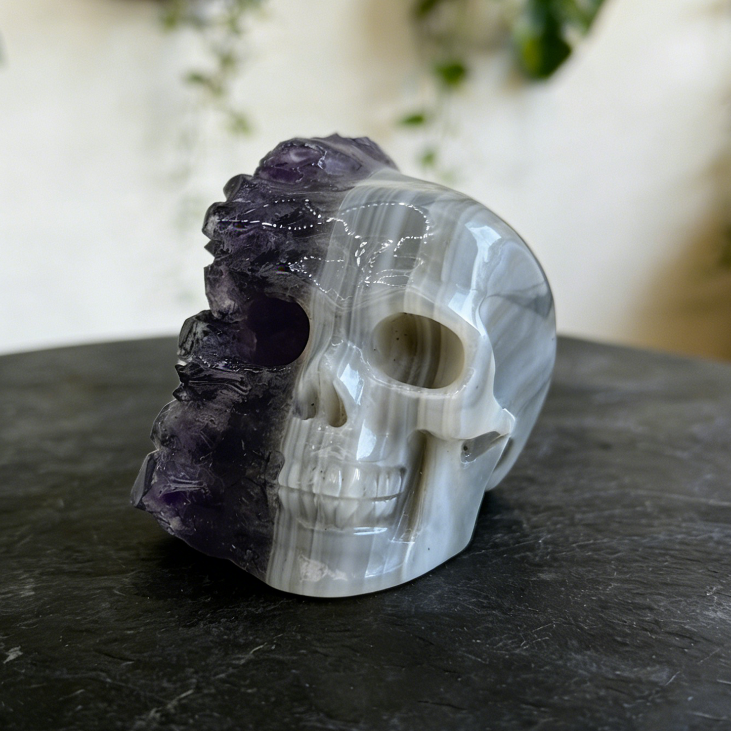2 inch Amethyst Cluster Half Face Crystal Skull-Hand Ceved Natrual Crystal