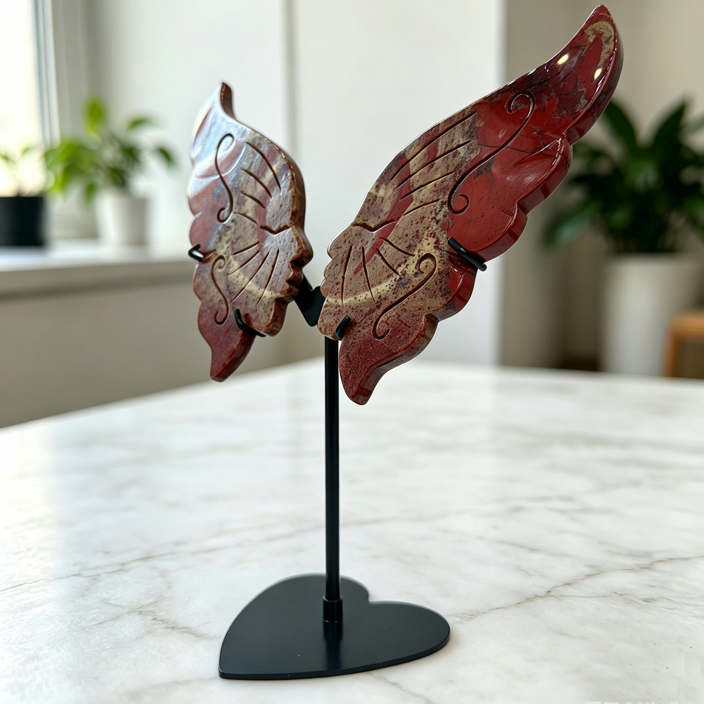 Red Jasper Butterfly Sculpture with Dual Face - Natural Jasper Carving
