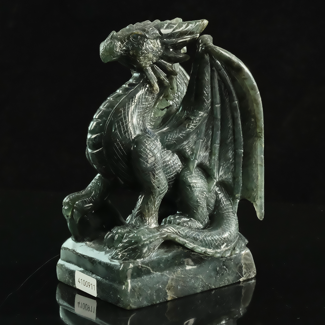 Labradorite Winged Dragon - Hand-Carved Natural Stone Sculpture