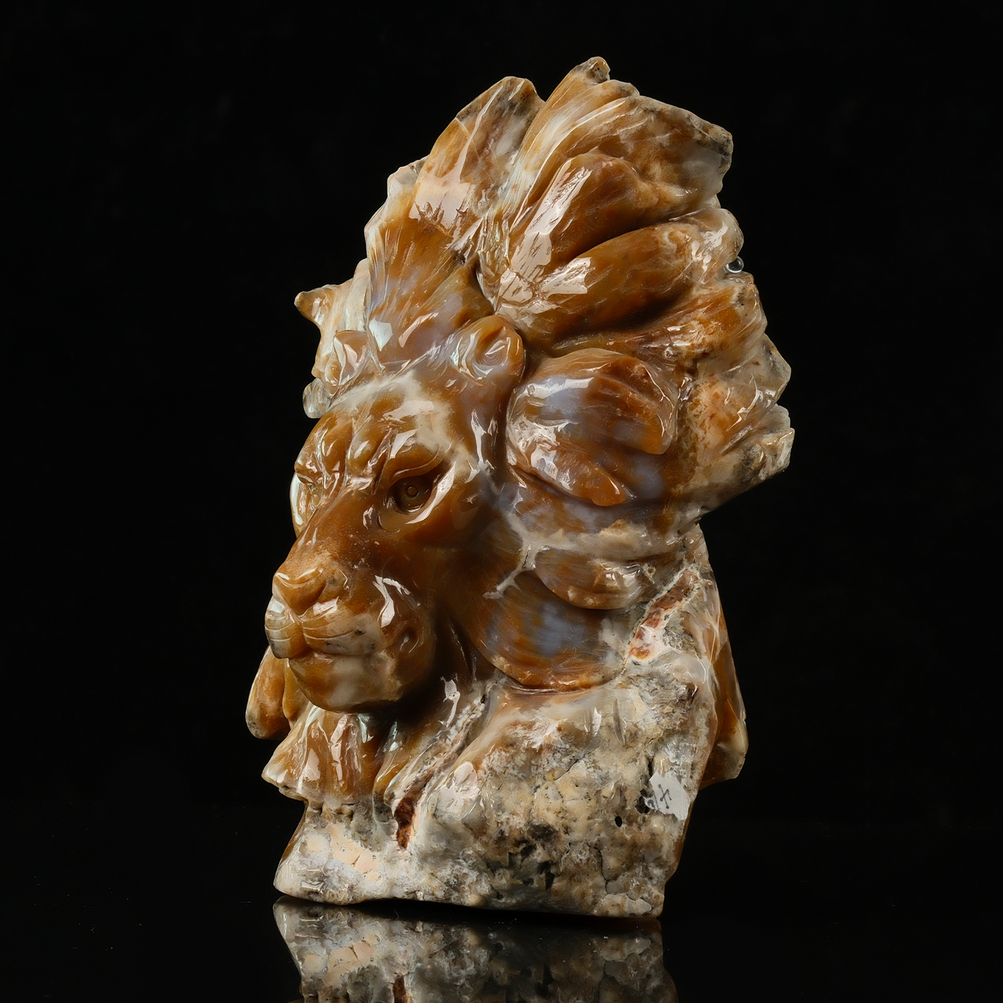 Yellow Chalcedony Lion Head Carving - Hand Carved Natural Stone