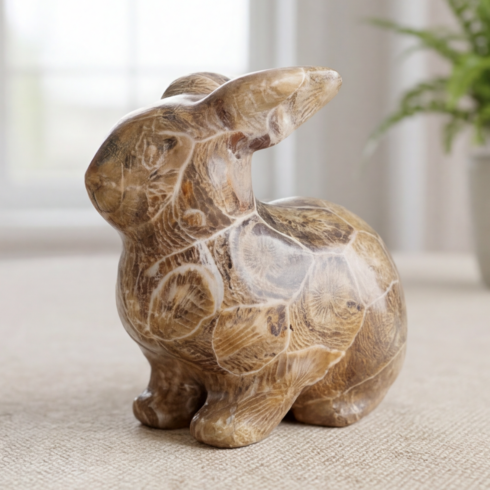 Coral Fossil Rabbit Carving – Hand Carved Natrual Stone