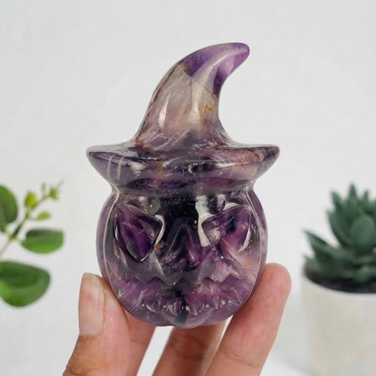2" Dream Amethyst Pumpkin Crystal Skull - Paterrn A