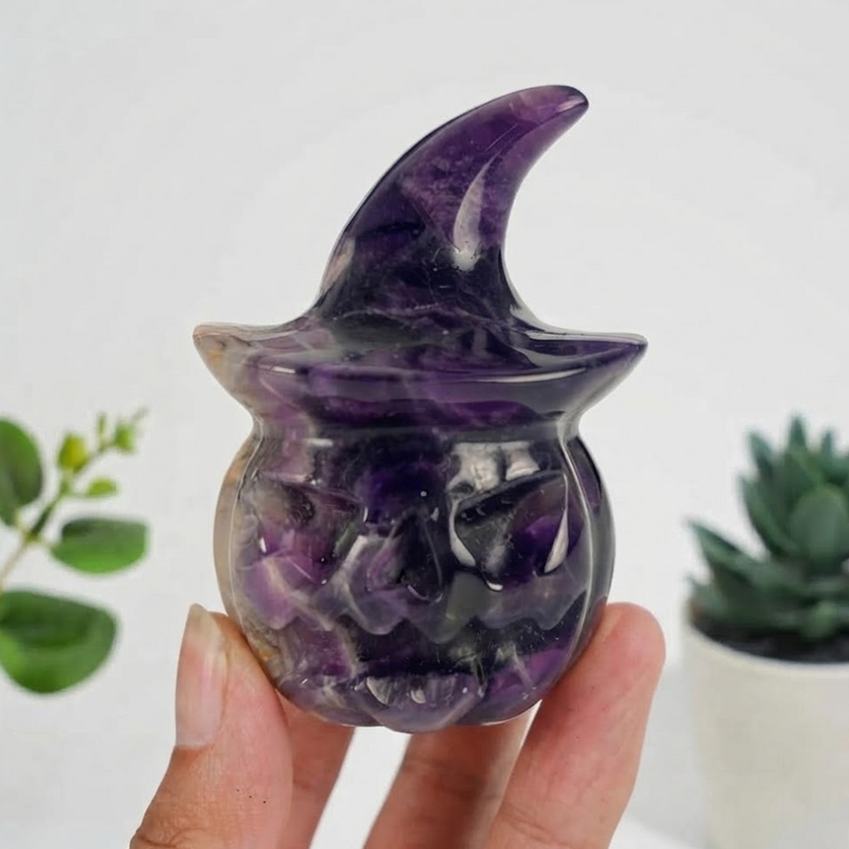 2" Dream Amethyst Pumpkin Crystal Skull - Paterrn D