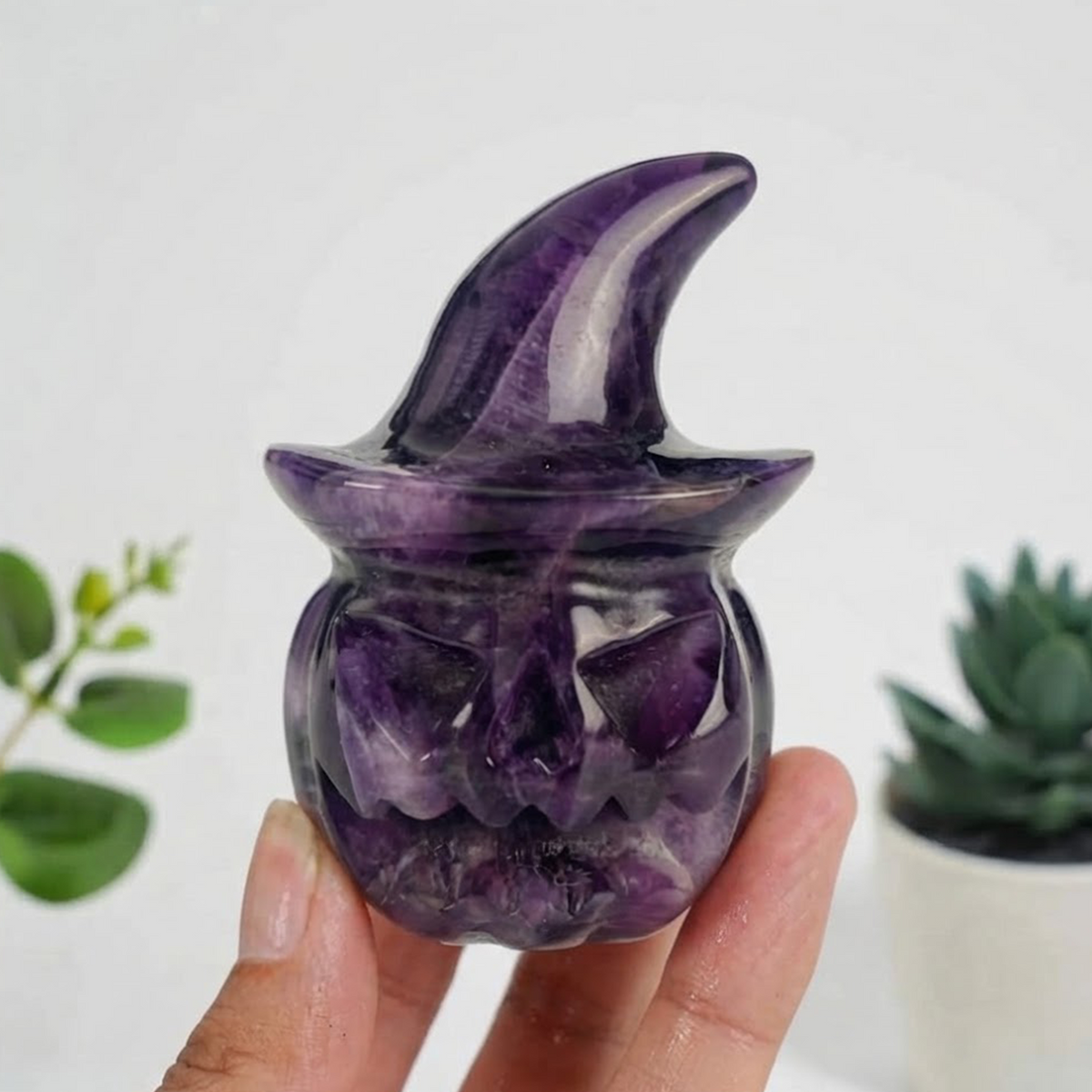 2" Dream Amethyst Pumpkin Crystal Skull - Paterrn C