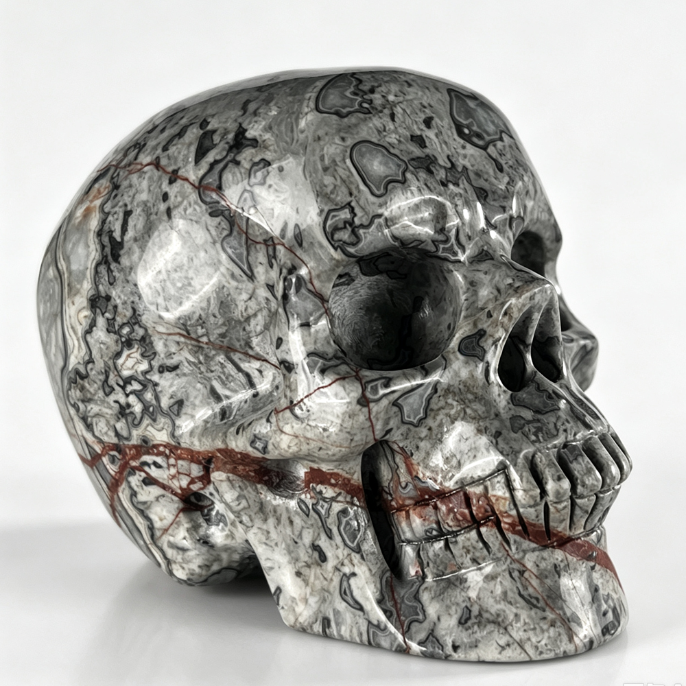 3" Grey Picture Jasper Crystal Skull- Pattern B