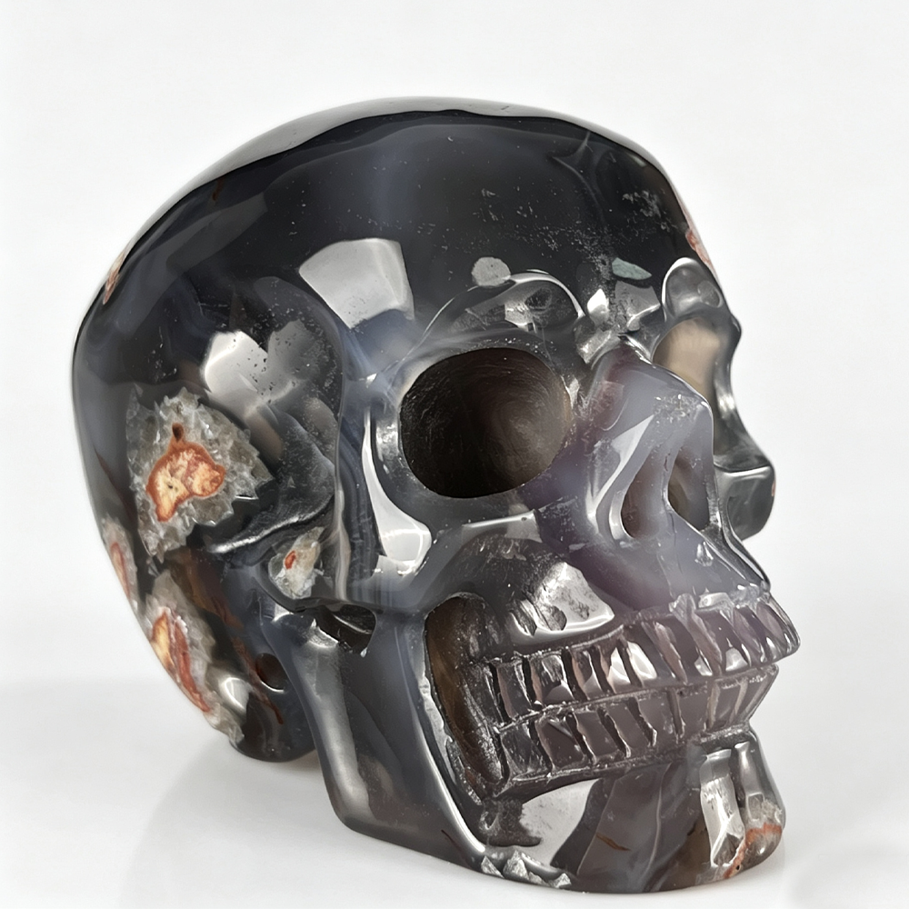 3" Volcanic Agate Crystal Skull - Pattern E