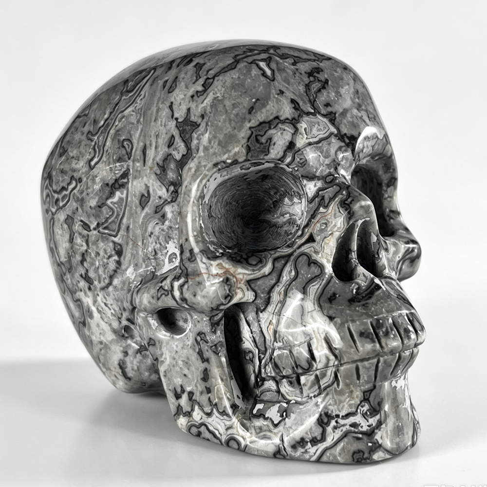 3" Grey Picture Jasper Crystal Skull- Pattern C