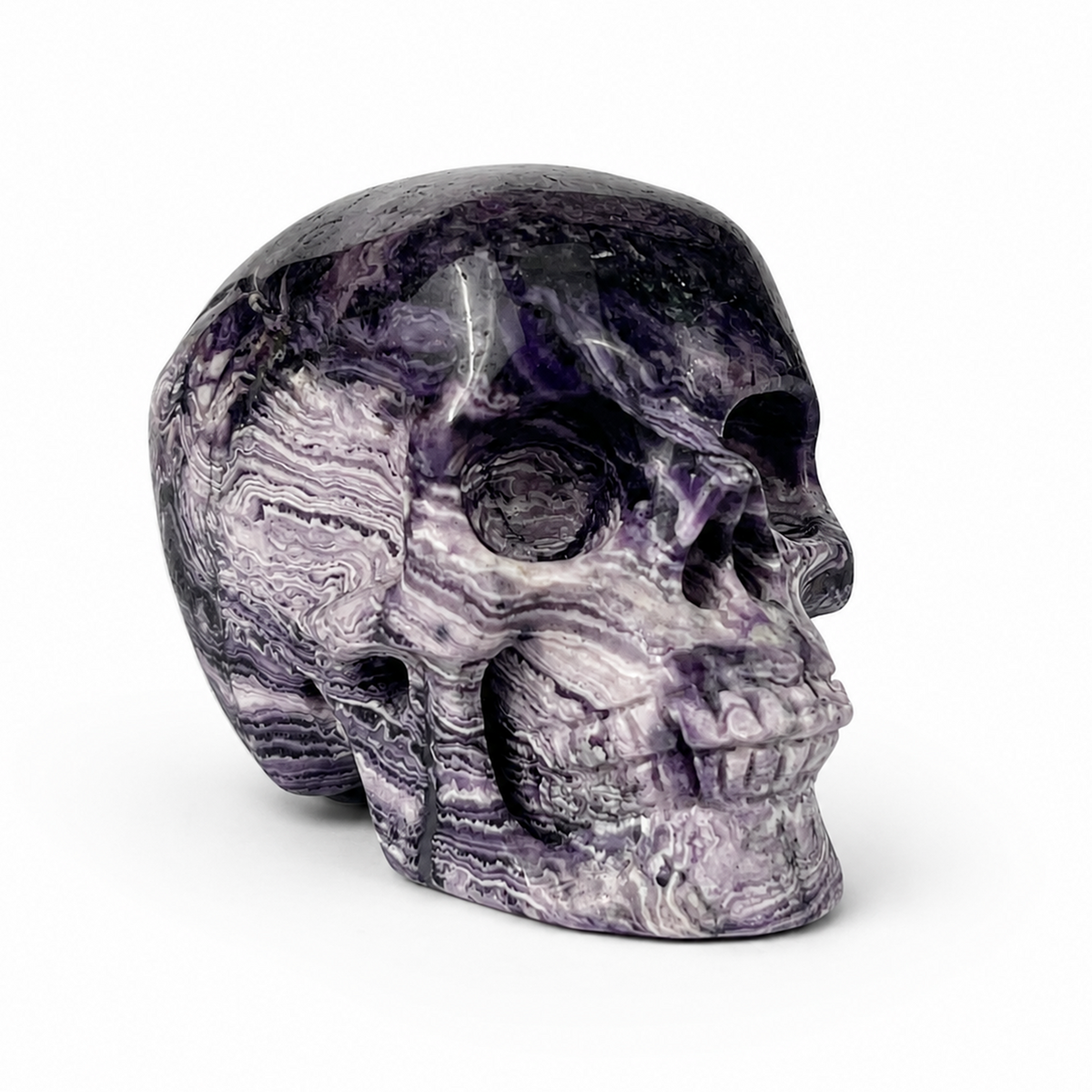 2" Purple Peacock Stone Crystal Skull - Pattern F