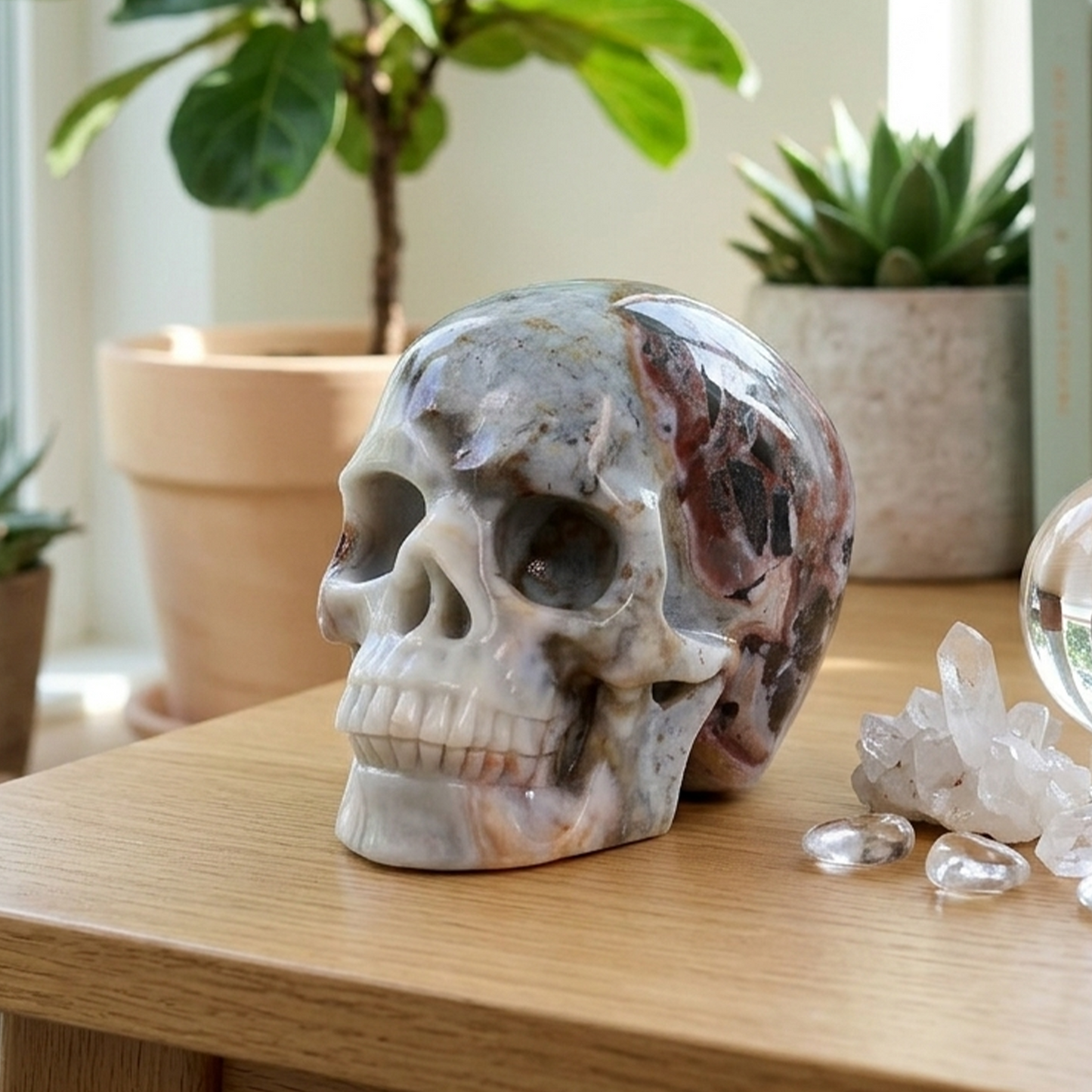 7-10 inch Crazy Lace Agate Skull -Titan Series Large Scale Crystal Skull