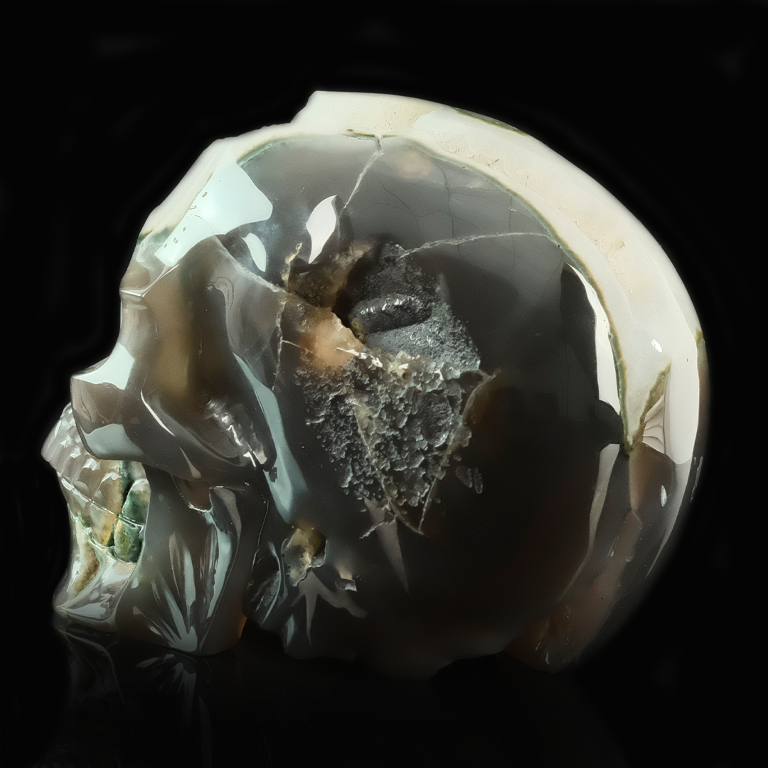 6.5 inch Carved Geode Agate Skull - Natural Stone Sculpture Carving