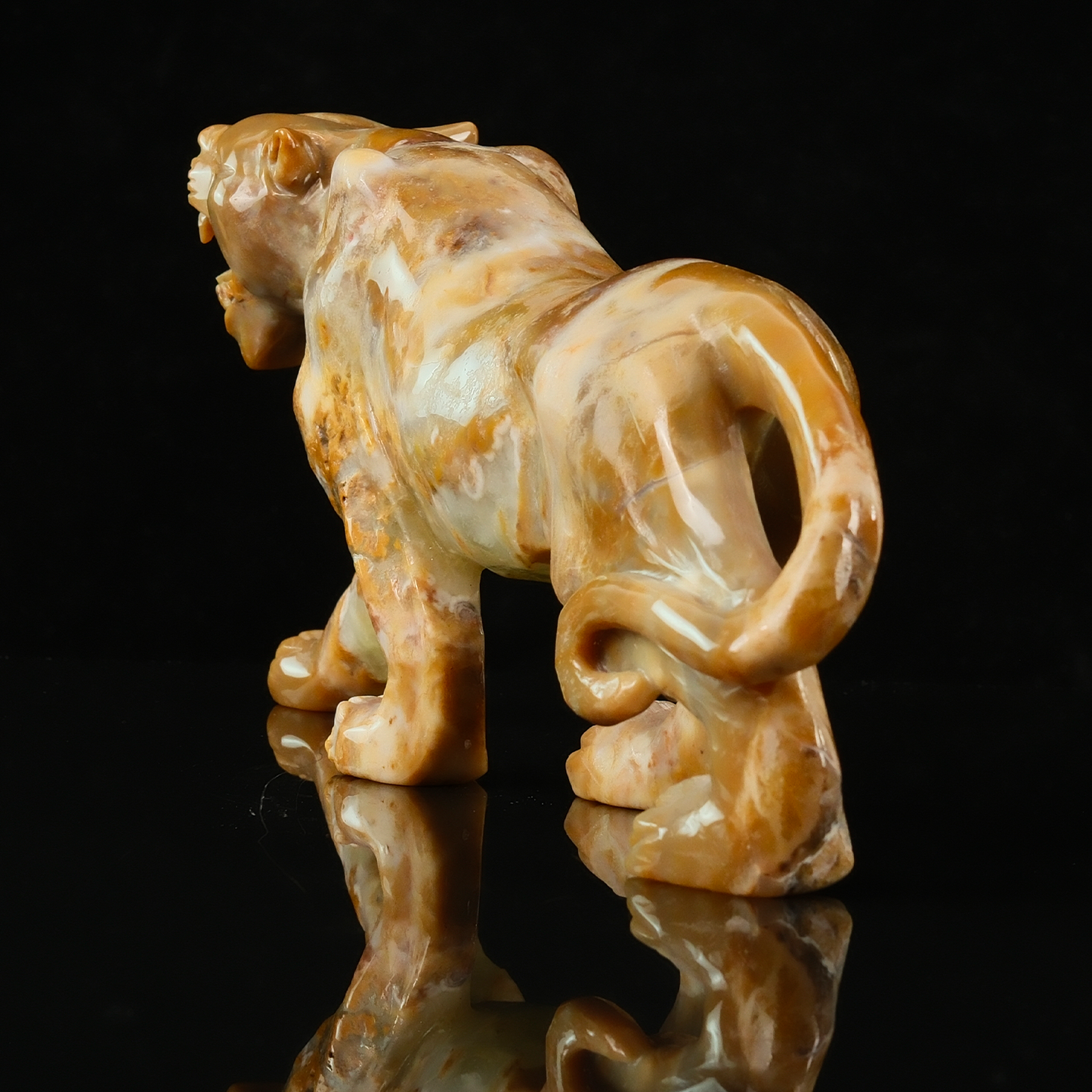 Yellow Chalcedony Leopard Carving - Hand Carved Natural Stone