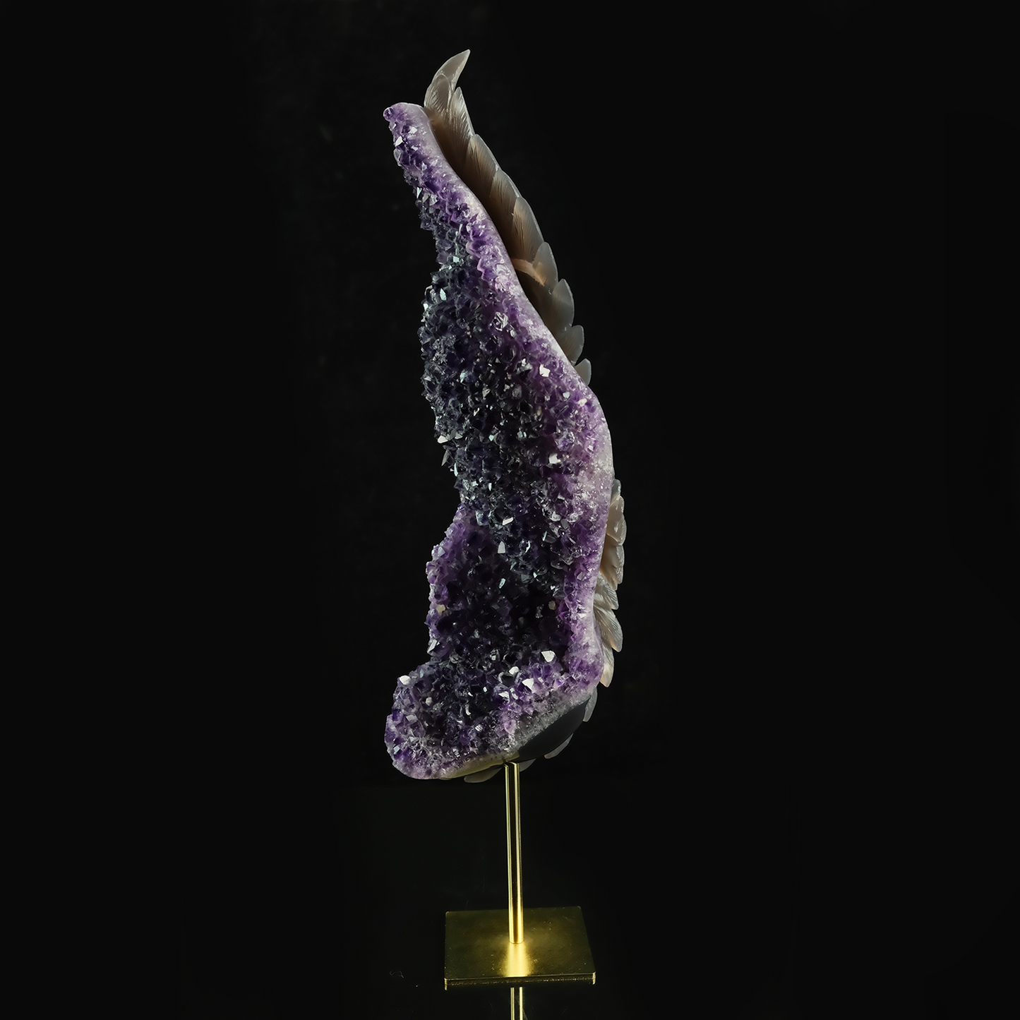 Large Amethyst Cluster Owl Sculpture - Hand Carved Natural Stone