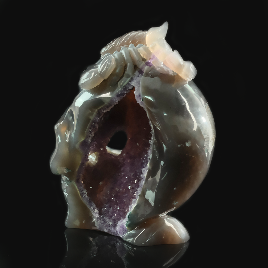 Amethyst Geode Skull with Scorpion - Hand Carved Natrual Stone Sculpture