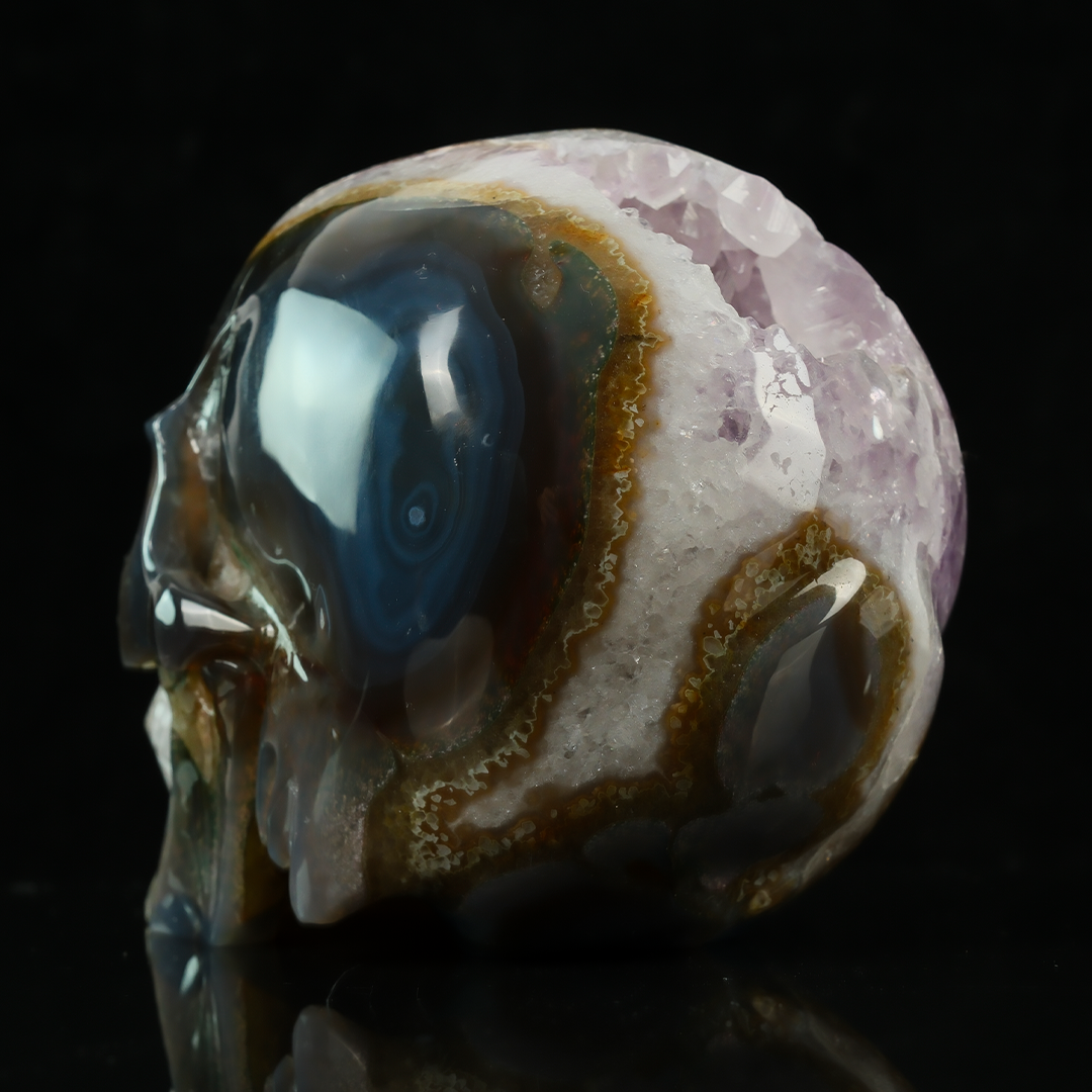 Amethyst Geode Skull - Hand Carved Natrual Crystal