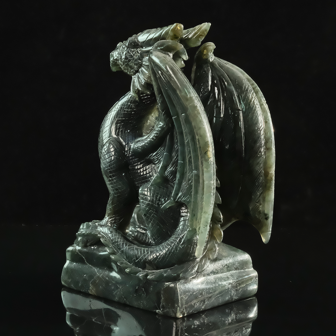 Labradorite Winged Dragon - Hand-Carved Natural Stone Sculpture