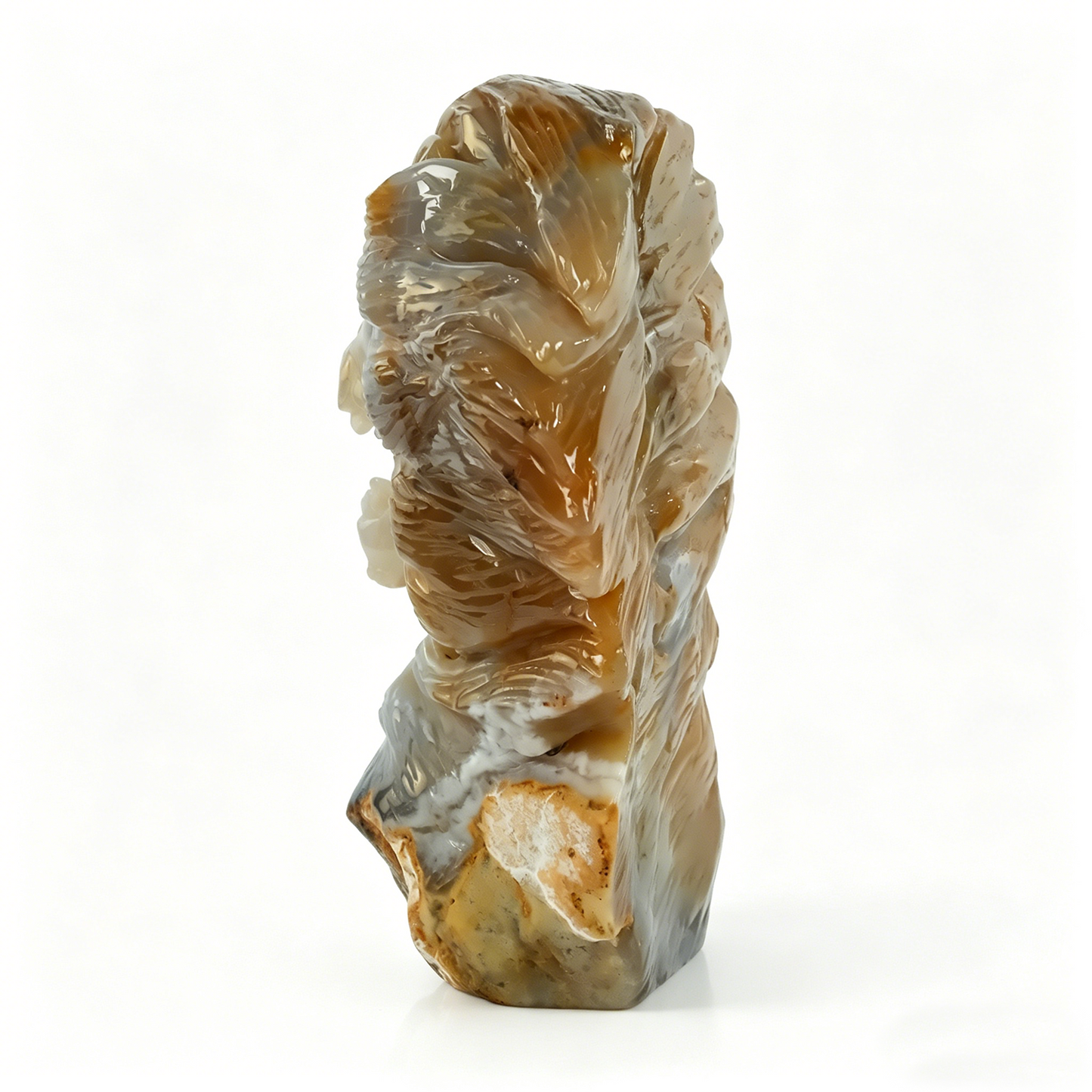 7.7 inch Yellow Chalcedony Lion Head Carving - Hand Carved Natural Stone