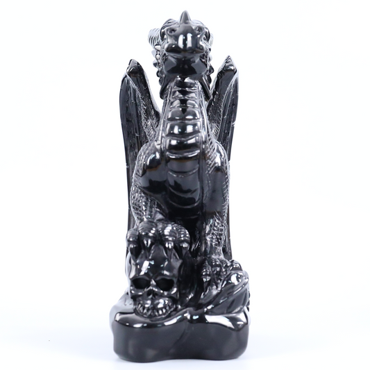 Obsidian Winged Dragon on Skull