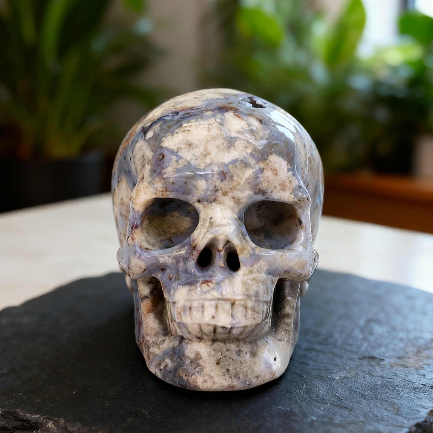 2 Inch Blue Flower Agate Crystal Skull – Mini Gemstone Skull