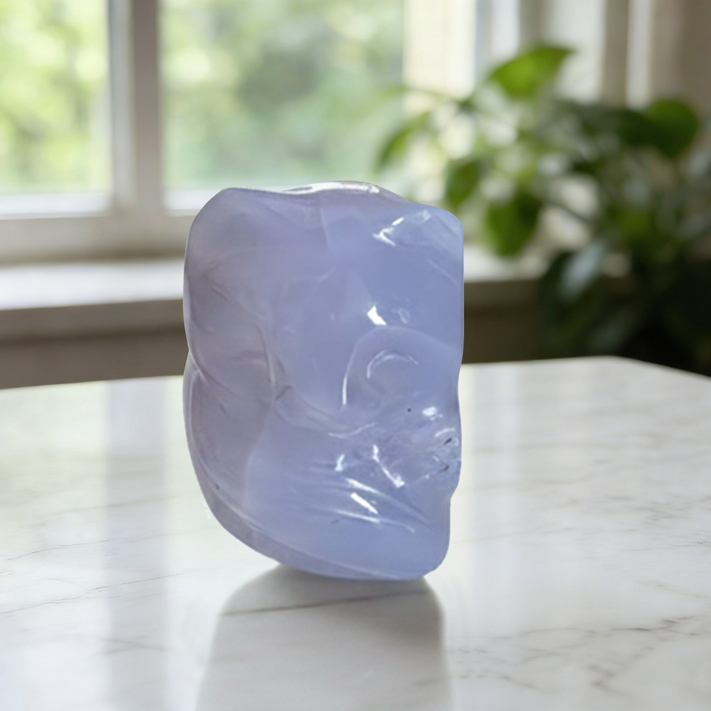 Blue Chalcedony Sleeping Cat Carving – Hand Carved Natural Stone