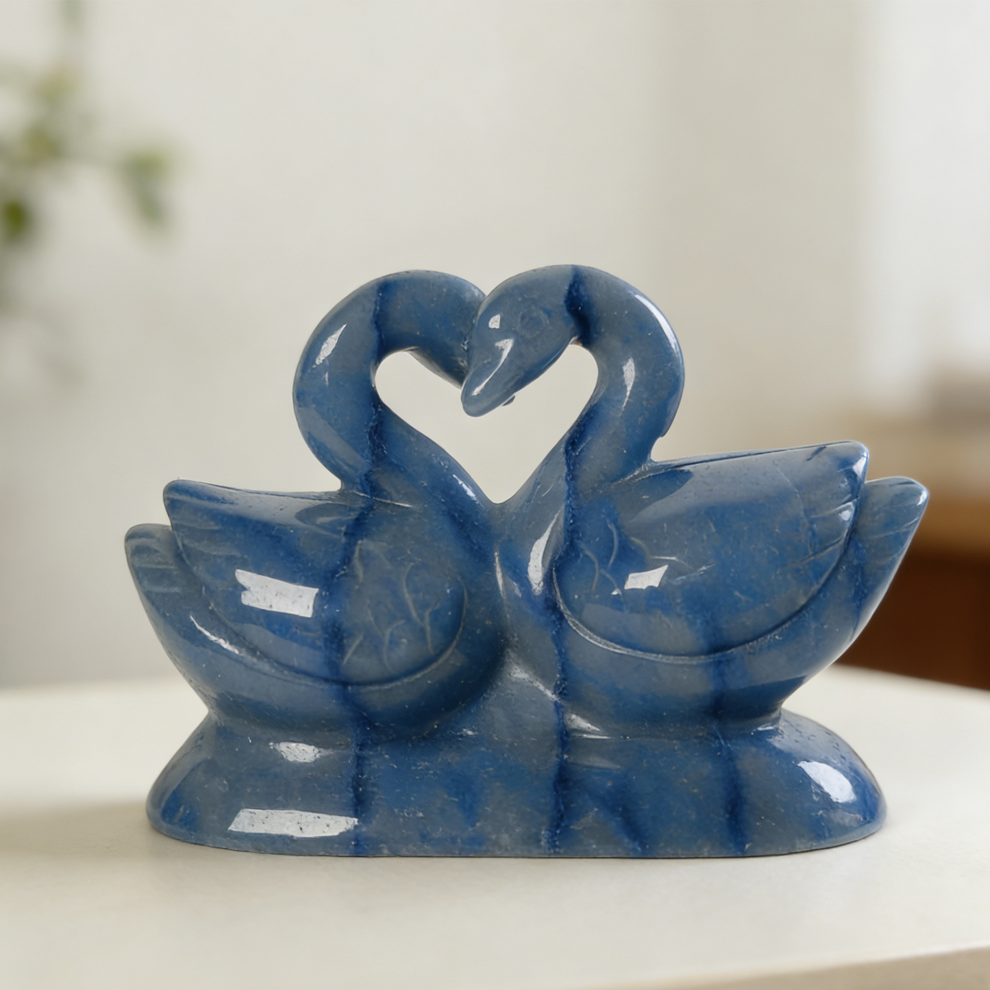 Blue Aventurine Swan Couple Carving – Natural Gemstone Sculpture