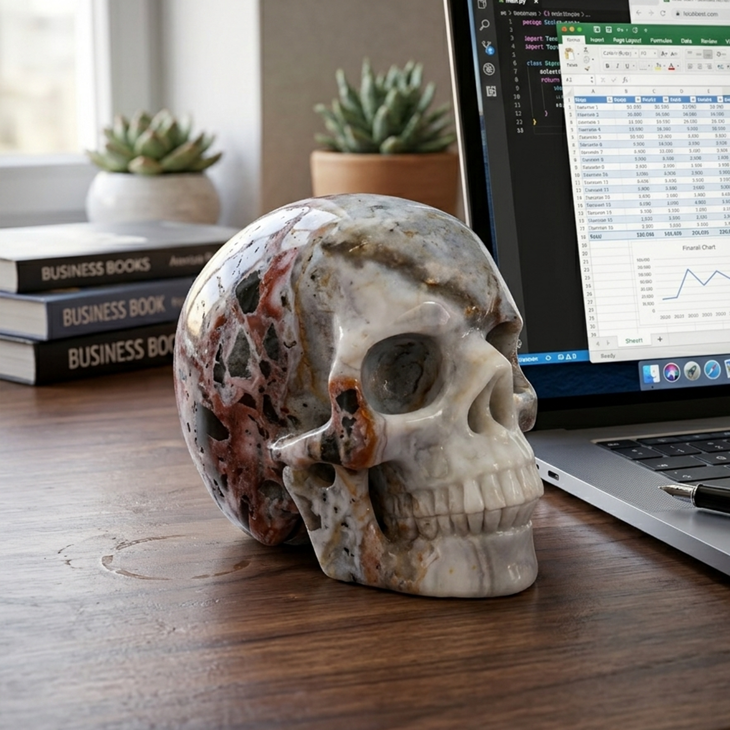 7-10 inch Crazy Lace Agate Skull -Titan Series Large Scale Crystal Skull