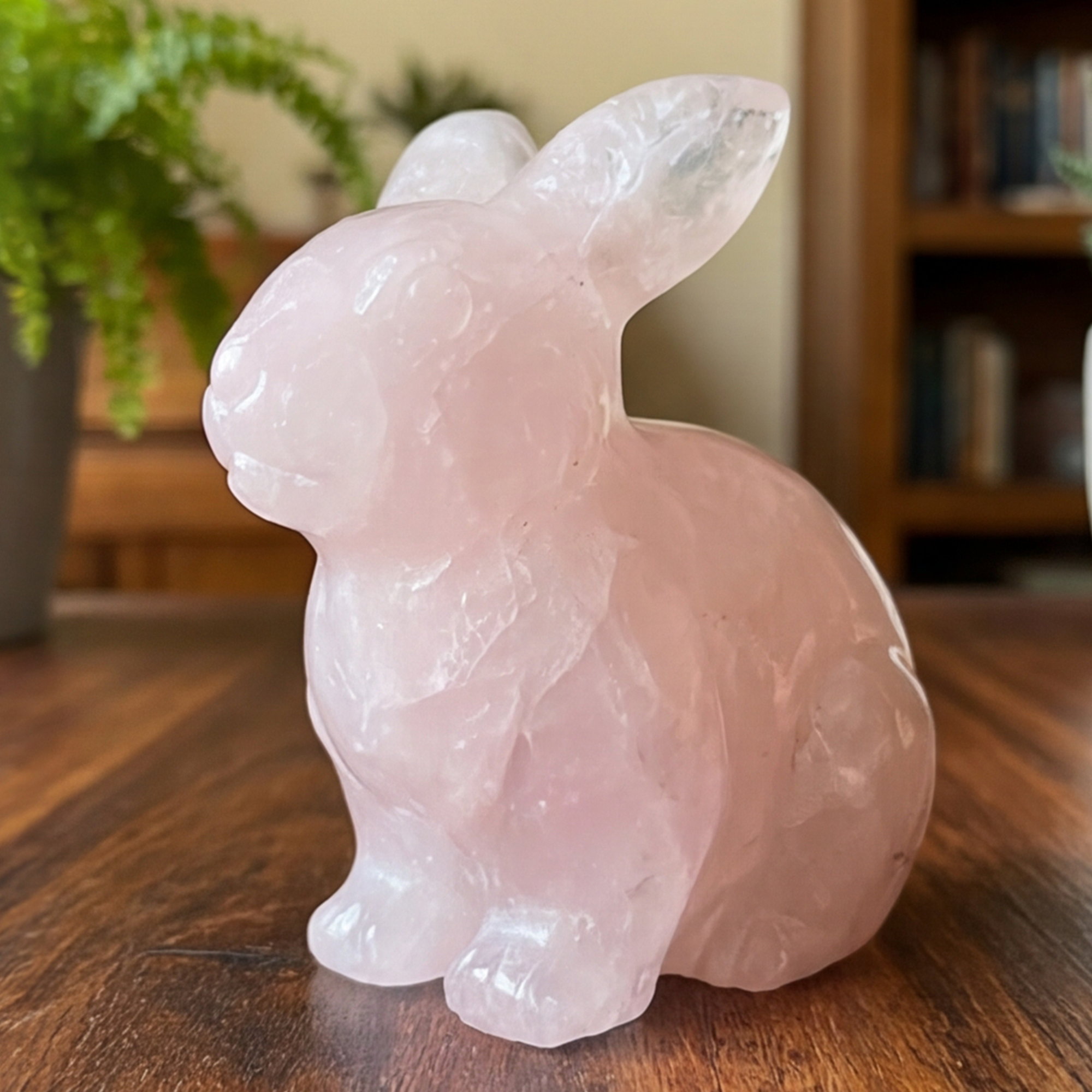 Rose Quartz Rabbit Carving - Hand Carved Natrual Crystal