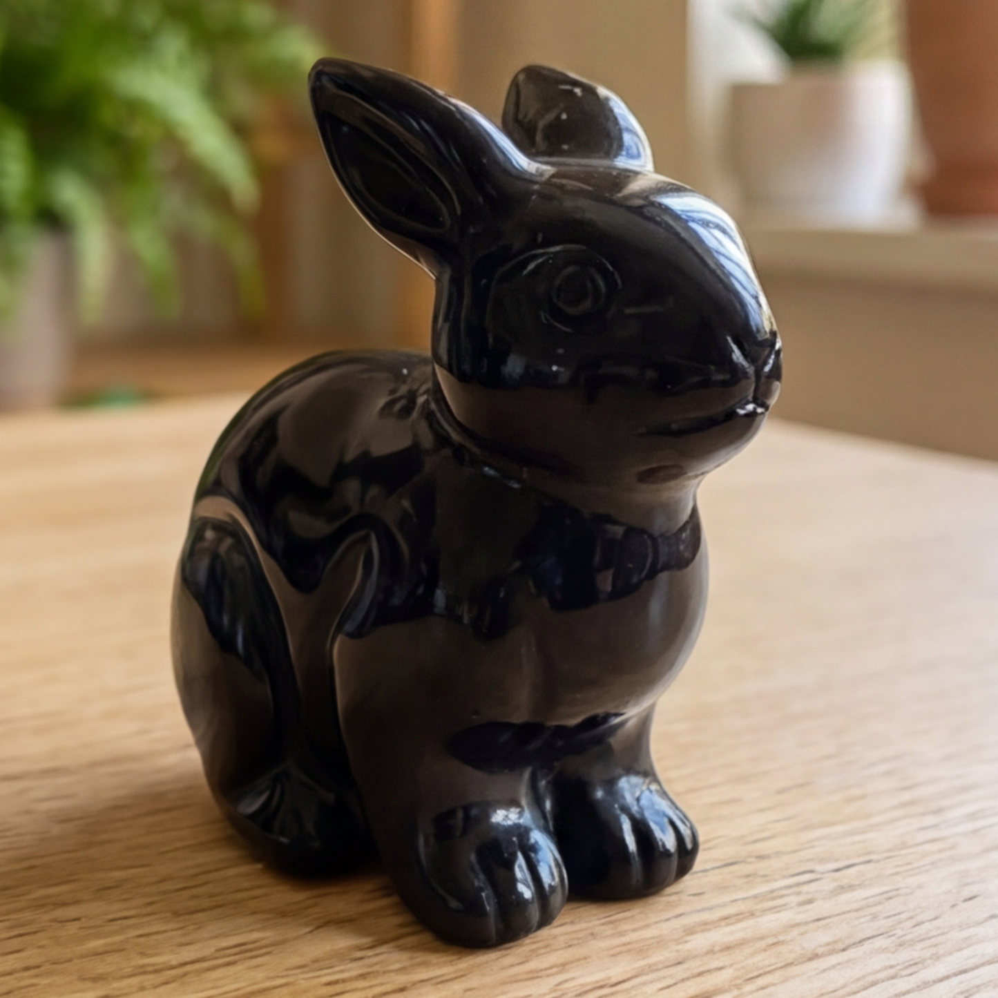 Lapin sculpté en obsidienne noire – Animal en cristal sculpté à la main