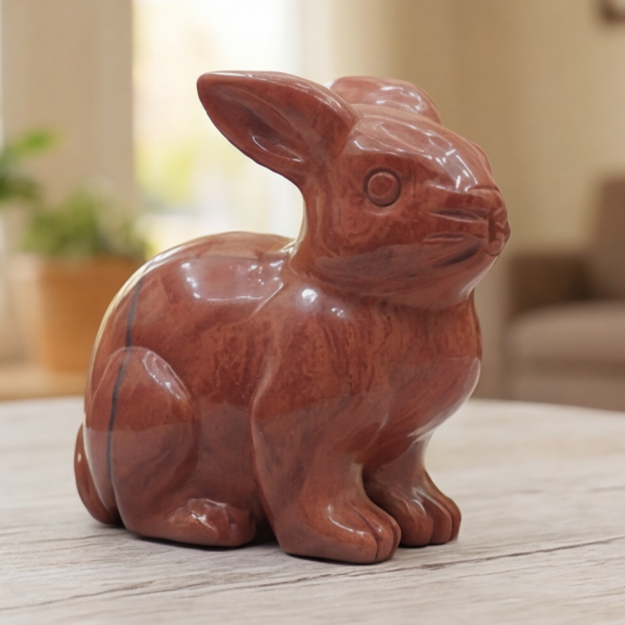 Red Jesper Rabbit Carving – Hand Carved Natural Stone