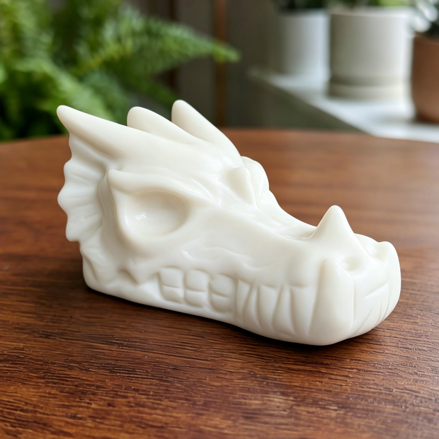 4.2 inch Ivory Jade Chinese Dragon Skull - Hand Carved Natrual Jade Sculpture