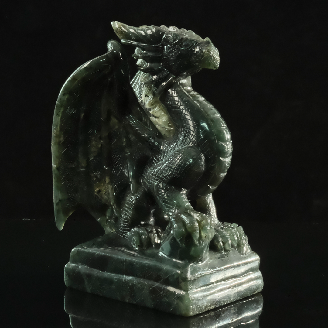 Labradorite Winged Dragon - Hand-Carved Natural Stone Sculpture