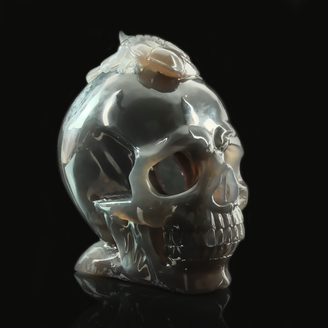 Amethyst Geode Skull with Scorpion - Hand Carved Natrual Stone Sculpture