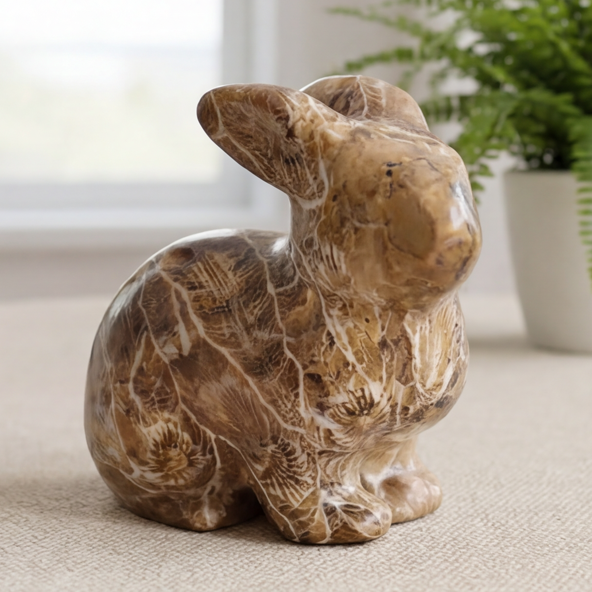 Coral Fossil Rabbit Carving – Hand Carved Natrual Stone