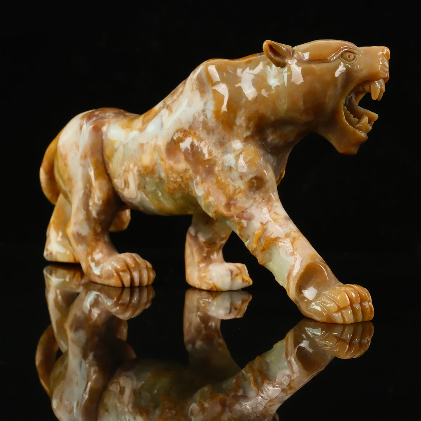Yellow Chalcedony Leopard Carving - Hand Carved Natural Stone