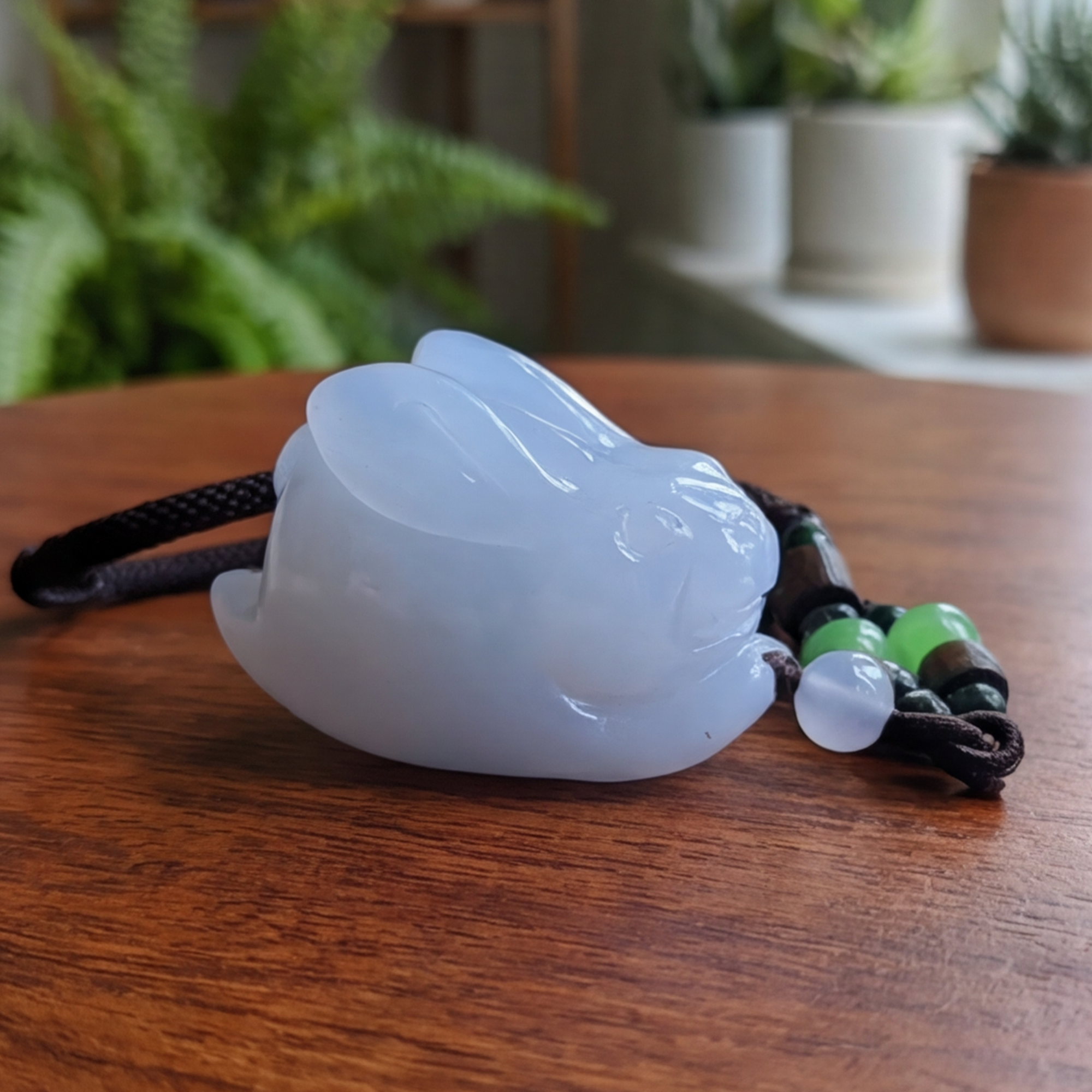 Blue Chalcedony Rabbit Pendant - Hand Carved Natrual Crystal
