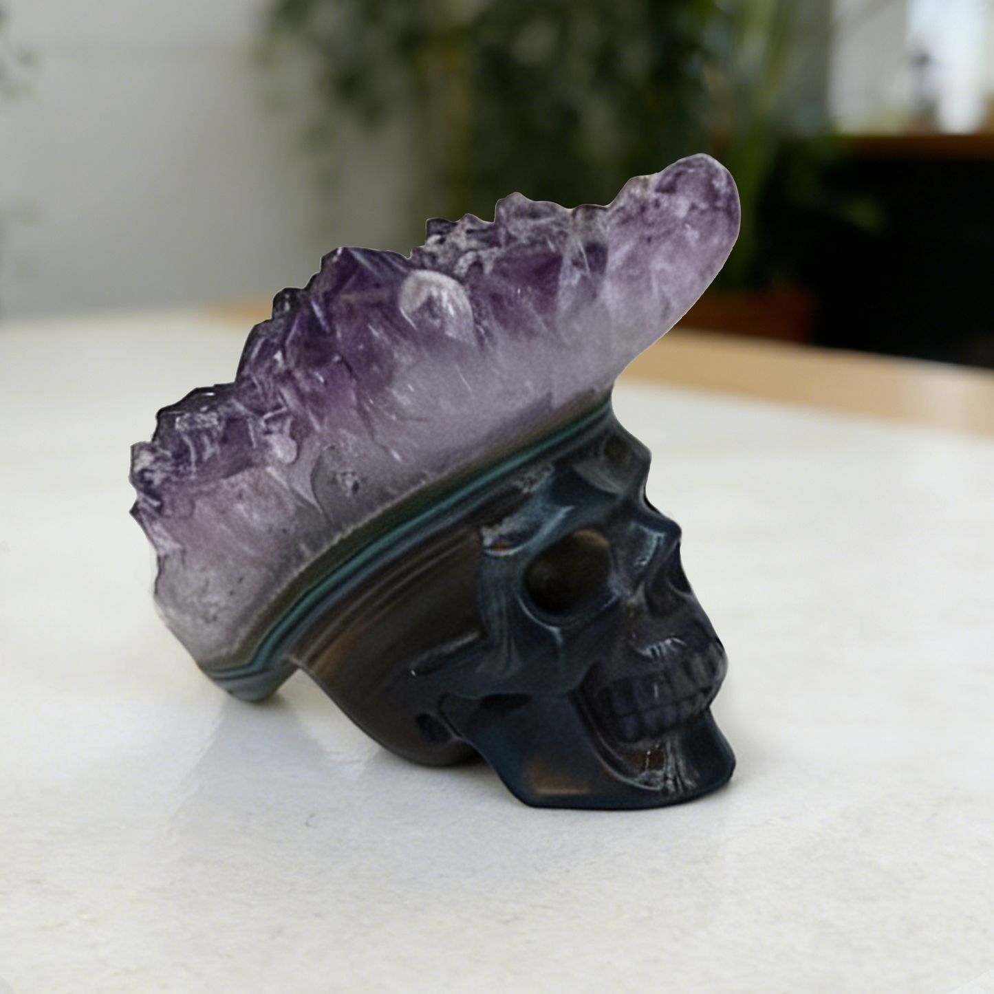 1.69 inch Amethyst Cluster Crown Crystal Skull - Hand Carved Natrual Crystal
