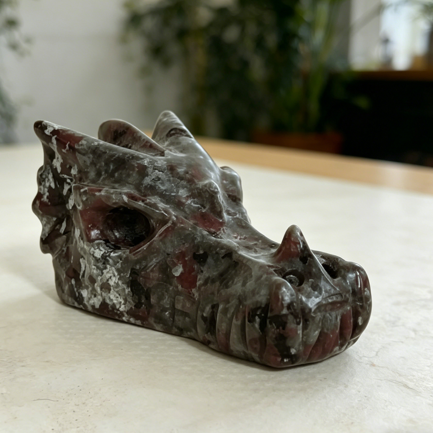 3 inch Yooperlite Chinese Dragon Skull - Hand Carved Natrual Stone Sculpture