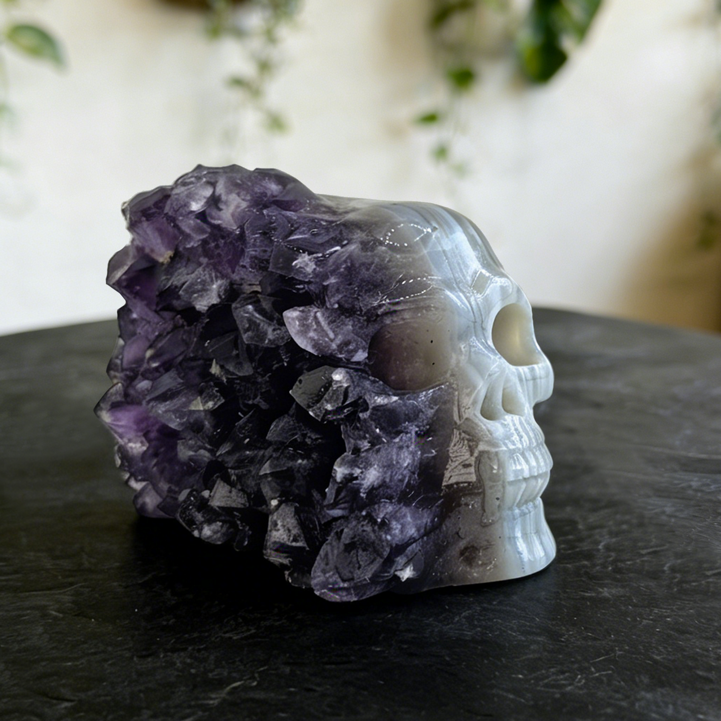 2 inch Amethyst Cluster Half Face Crystal Skull-Hand Ceved Natrual Crystal
